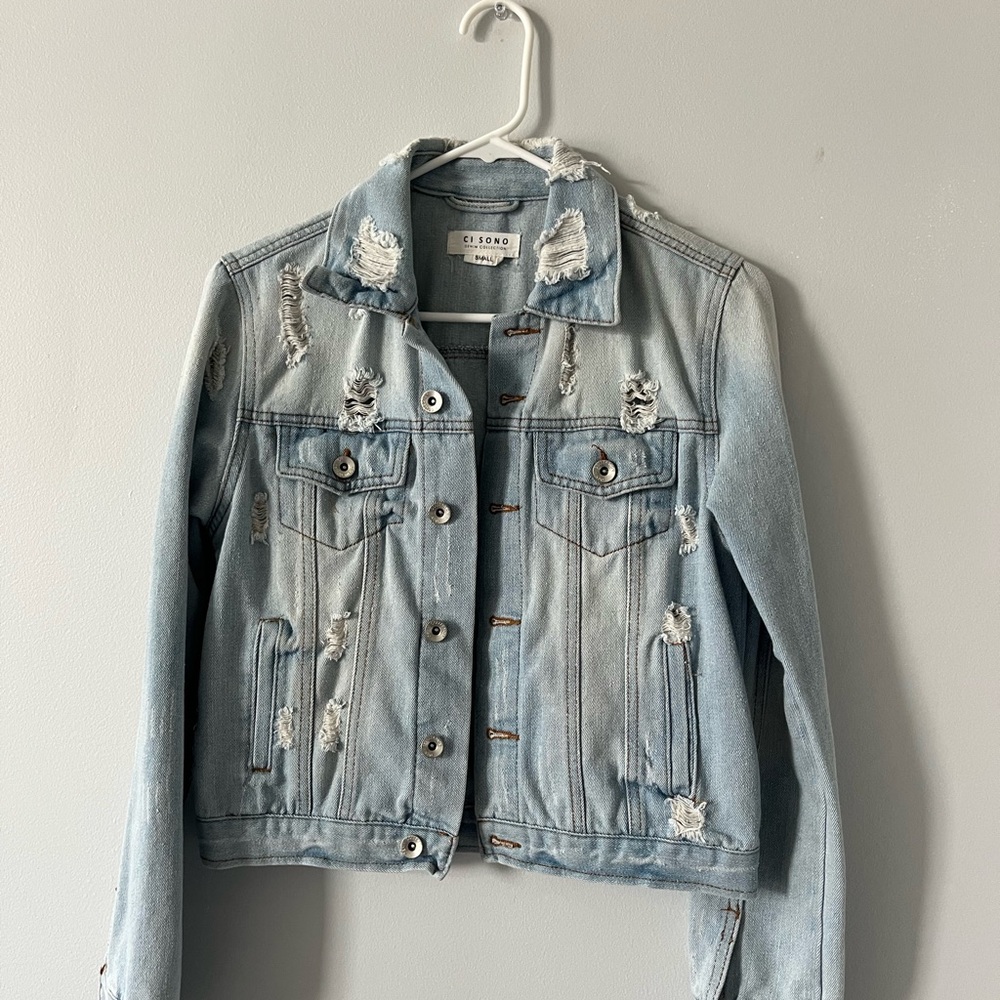 Cleo Sky Blue Ripped Denim Jacket